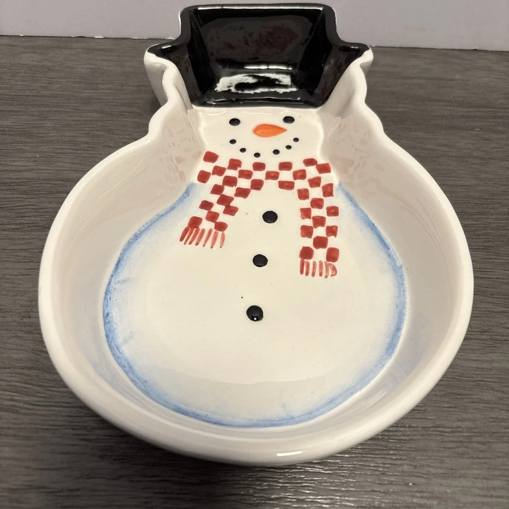 1998 Snowman Ceramic Christmas Trinket Dish Bath & Body Works Holiday‎ Edition